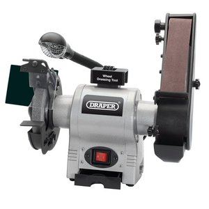 Draper 6BENCH GRINDER + SANDING BELT 05096 Bench Grinder with Sanding Belt and Worklight, 150mm, 370W