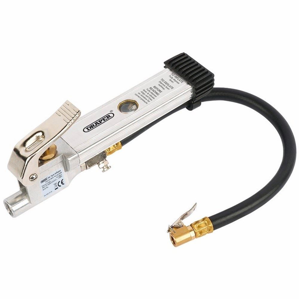 Draper AIR TYRE INFLATOR CLIP ON 36633 Air Line Inflator with Open Ended Clip On Connector