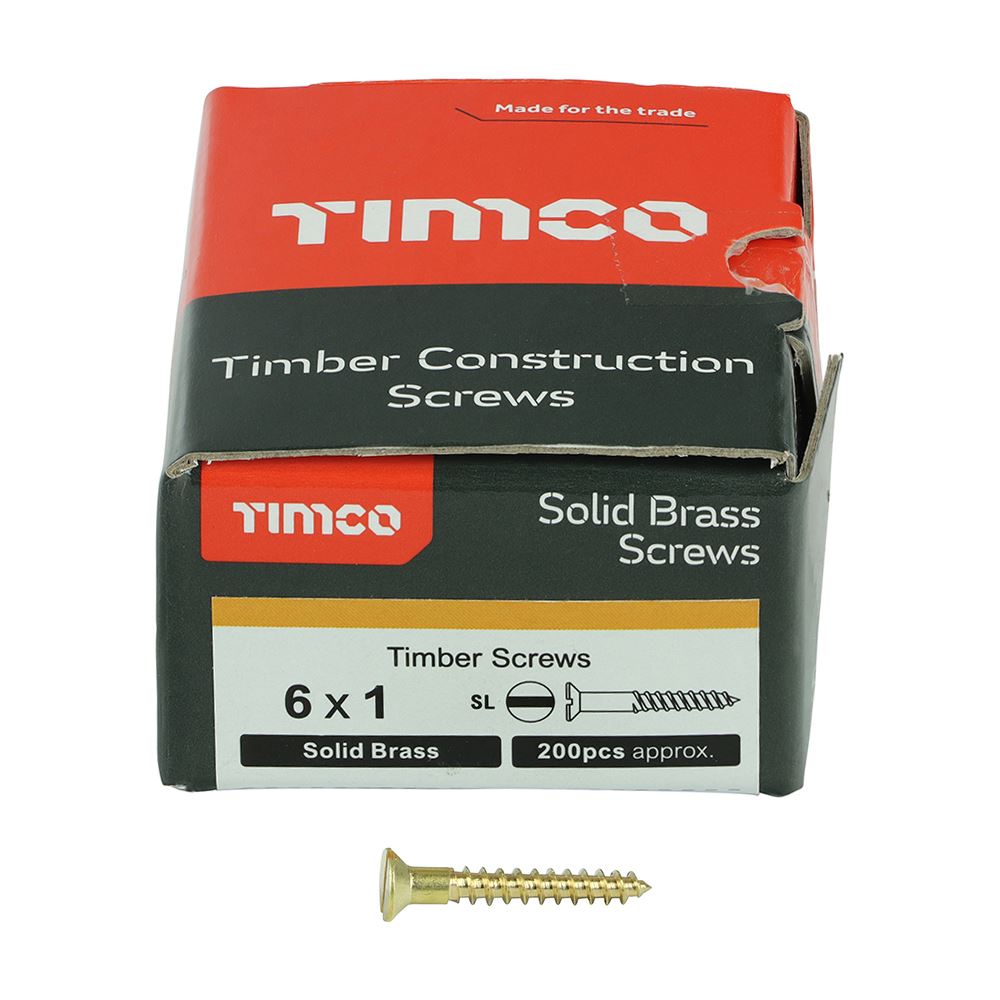 TIMCO Brass Timber Screw SLOT CSK 6 x 1 Pack 200