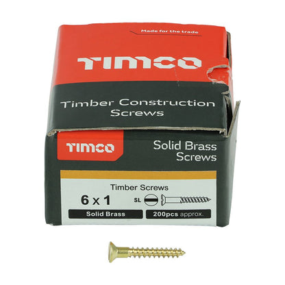 TIMCO Brass Timber Screw SLOT CSK 6 x 1 Pack 200