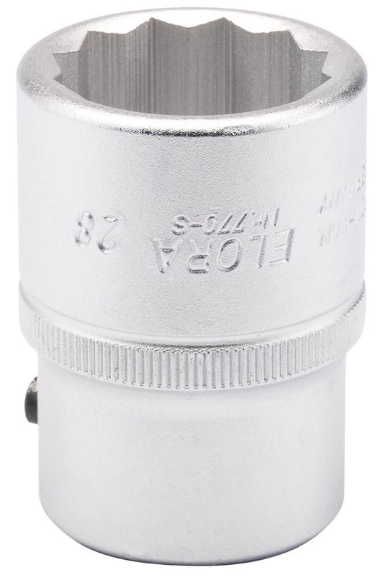00765 Elora Elora Bi-Hexagon Socket, 3/4 Sq. Dr., 28mm 770-S 28 3/4 Sockets Professional Trade DIY Workshop Garage Use