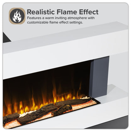 Baridi DH112 Wall Mounting Electric Fireplace with LED Flame Effect 52" - Grey | 230V~50Hz, Timer, Remote Control | Create a relaxing and cozy space
