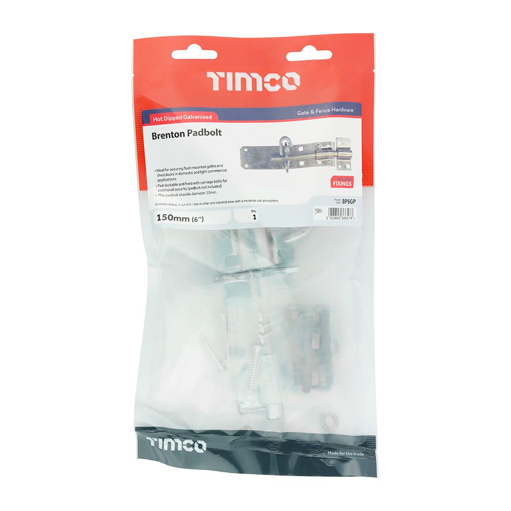 TIMCO Brenton Padbolt HDG 6" Pack 1