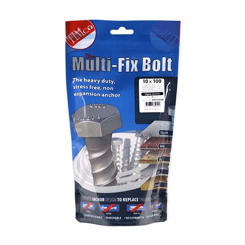 TIMCO Multi-Fix Bolt Hex Head 10.0 x 100 Silver Pack 12
