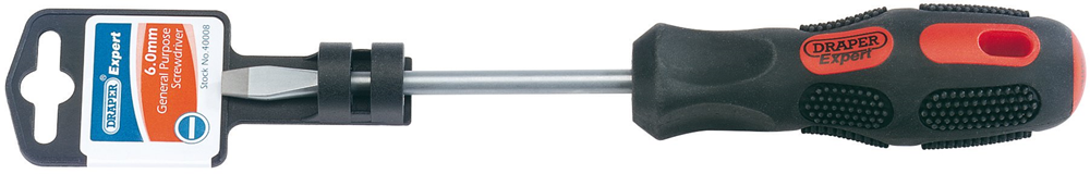 Draper 6X100MM PLAINSLOT S/DRIVER PKD 40008 General Purpose Plain Slot Flared Tip Screwdrivers (display packed)