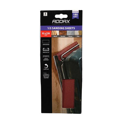 TIMCO Unpunched 1/3 Sand Sheet P180 93 x 230mm Red Pack 5