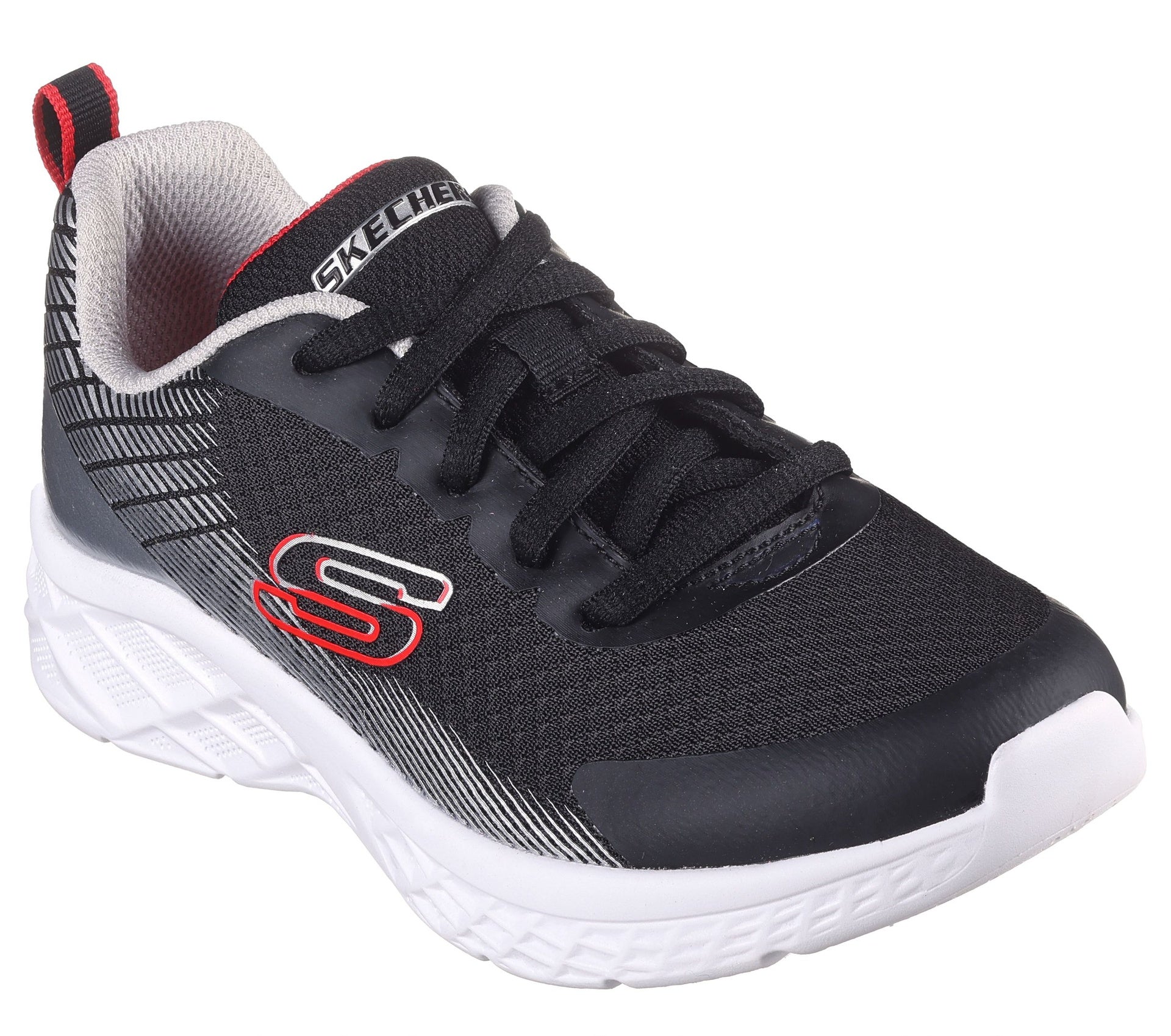 Skechers Microspec II Boys Shoe | Black/Silver/Red | sz 2