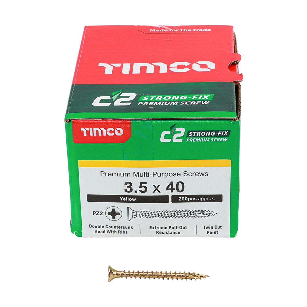 TIMCO C2 Strong-Fix PZ2 CSK ZYP 3.5 x 40 Gold Pack 200