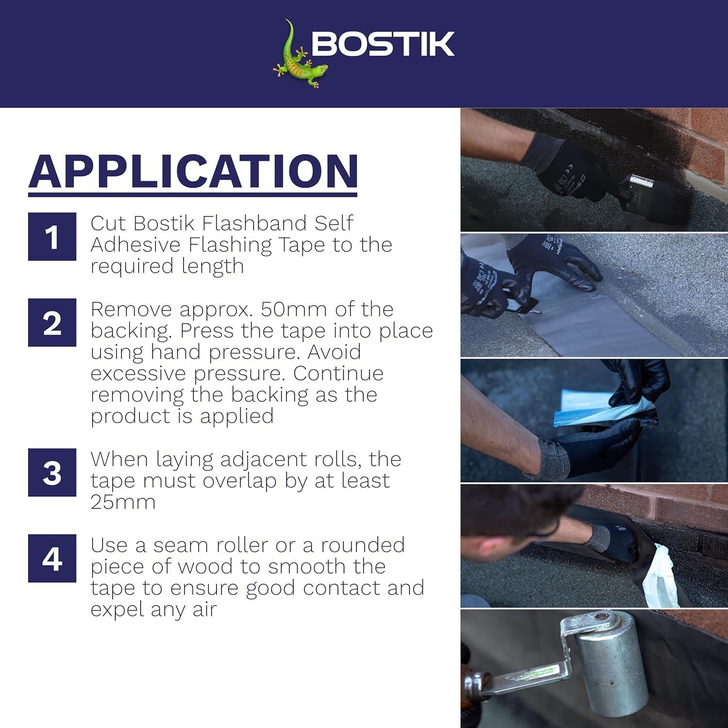 Bostik Flashband Self Adhesive Flashing Tape for Roofs, Provides an Instant Watertight Seal, Colour: Grey, 100mm x 10m