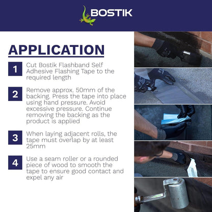 Bostik Flashband Self Adhesive Flashing Tape for Roofs, Provides an Instant Watertight Seal, Colour: Grey, 100mm x 10m
