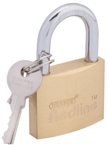 68022 Draper Redline Redline Brass Cylinder Padlock, 40mm RL-PL Padlocks Professional Trade DIY Workshop Garage Use