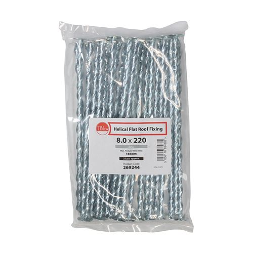 TIMCO Helical Flat Roof Fixing Zinc 8.0 x 220 Silver Pack 25