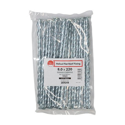TIMCO Helical Flat Roof Fixing Zinc 8.0 x 220 Silver Pack 25