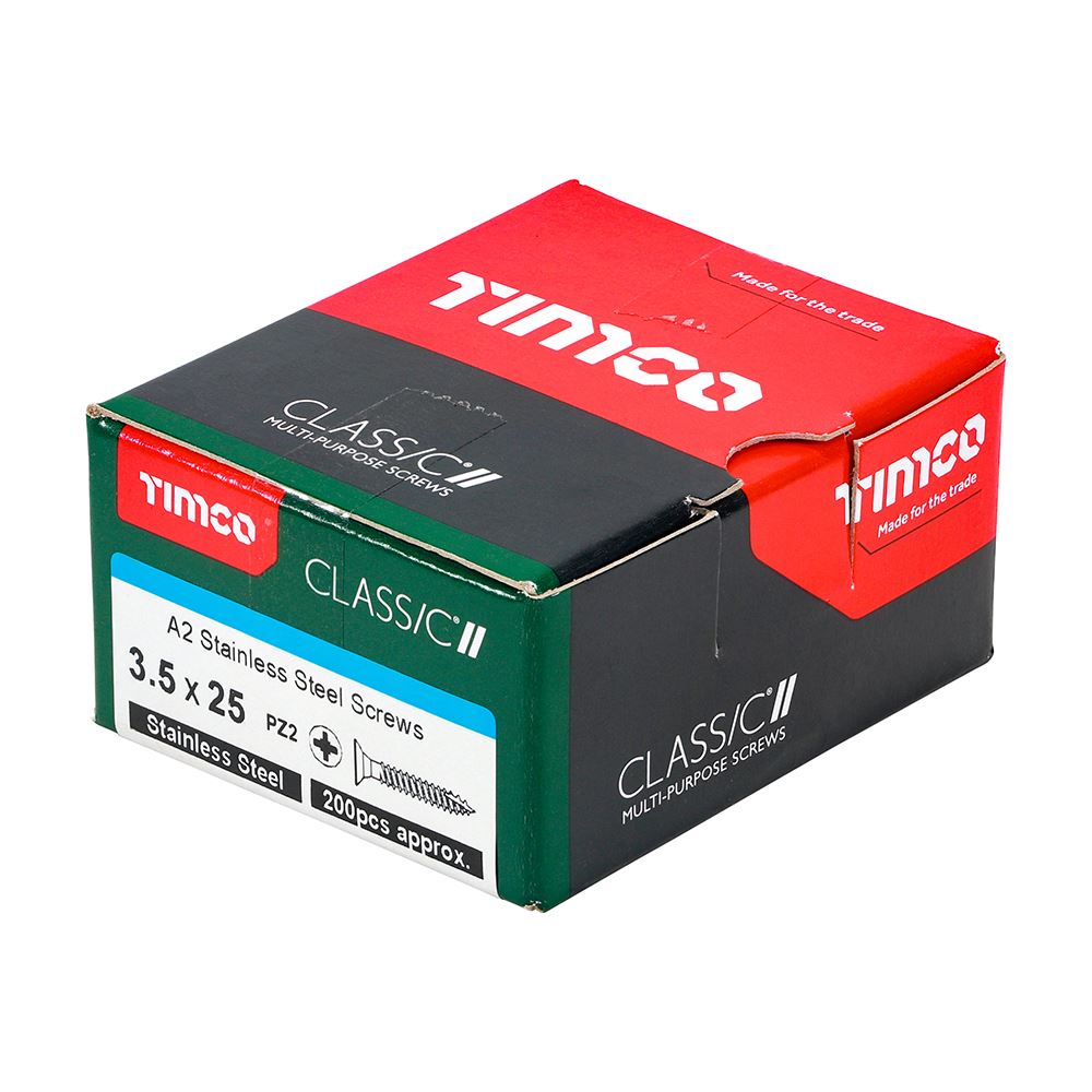 TIMCO Classic Screw PZ2 CSK A2 SS 3.5 x 25 Pack 200