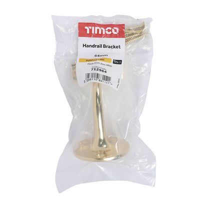 TIMCO Handrail Bracket Pol. Brass 64mm Pack 1