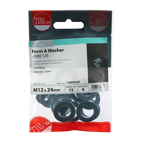 TIMCO Form A Washer DIN 125A - BZP M12 Silver Pack 15