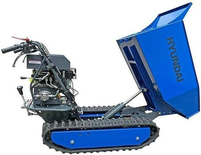 Hyundai 196cc Petrol 500kg Payload Tracked Mini Dumper/Power Barrow/Transporter, 3 Forward And One Reverse Gear, Hydraulic Tipping Mechanism, 3 Year Warranty