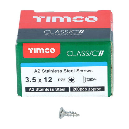 TIMCO Classic Screw PZ2 CSK A2 SS 3.5 x 12 Pack 200