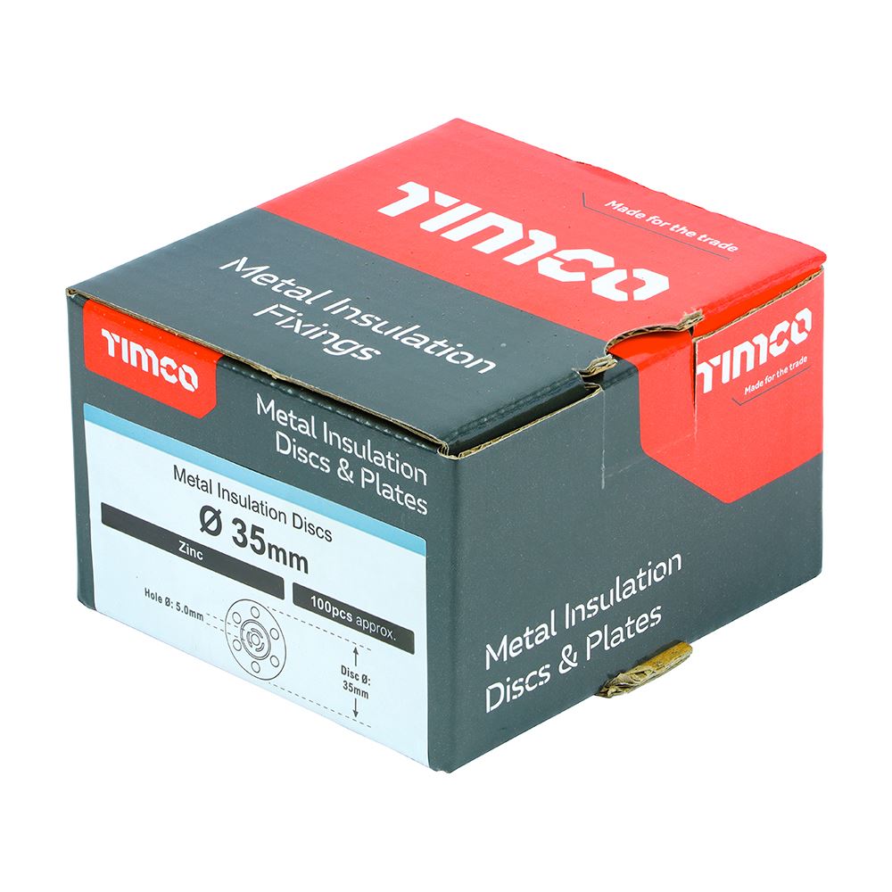 TIMCO Metal Insulation Disc Zinc 35mm Silver Pack 100
