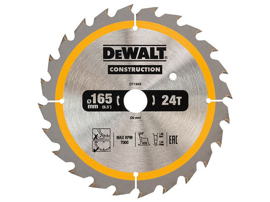 DeWalt DT1949-QZ Cordless Construction Trim Saw Blade 165 x 20mm x 24T