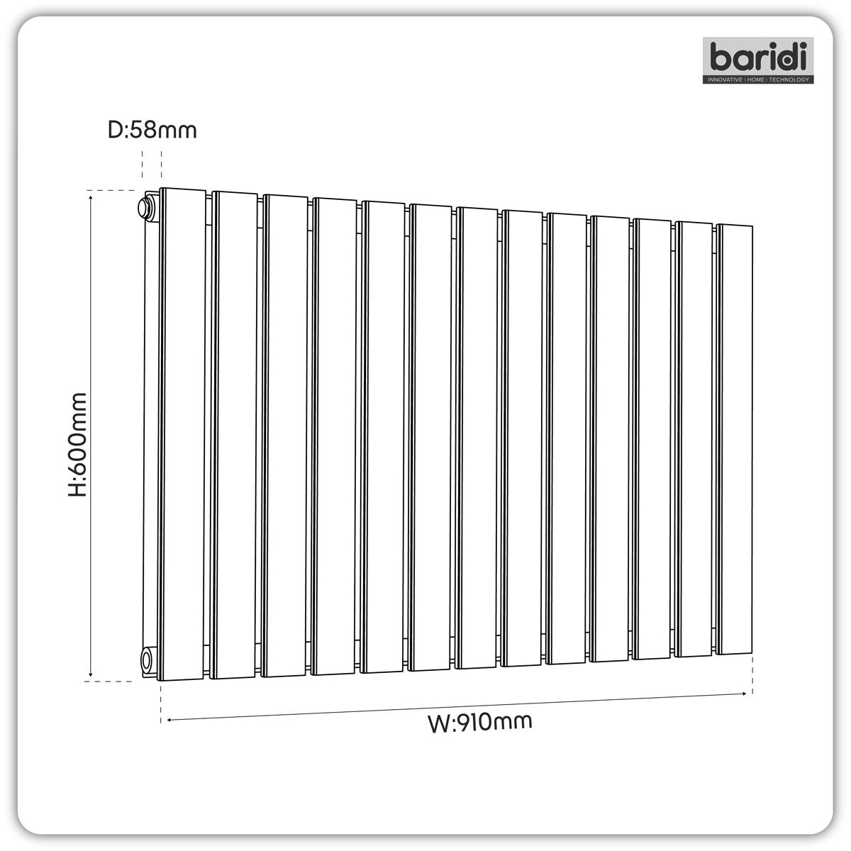 Baridi DH351 Horizontal Radiator Contemporary Double Flat Panel Design 600 x 910mm - White | Steel | Horizontal flat panel design delivers a BTU