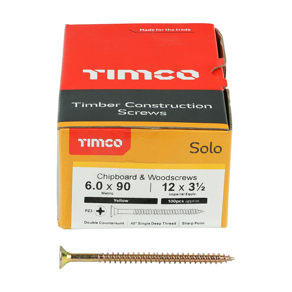 TIMCO Solo Woodscrew PZ3 CSK ZYP 6.0 x 90 Gold Pack 100