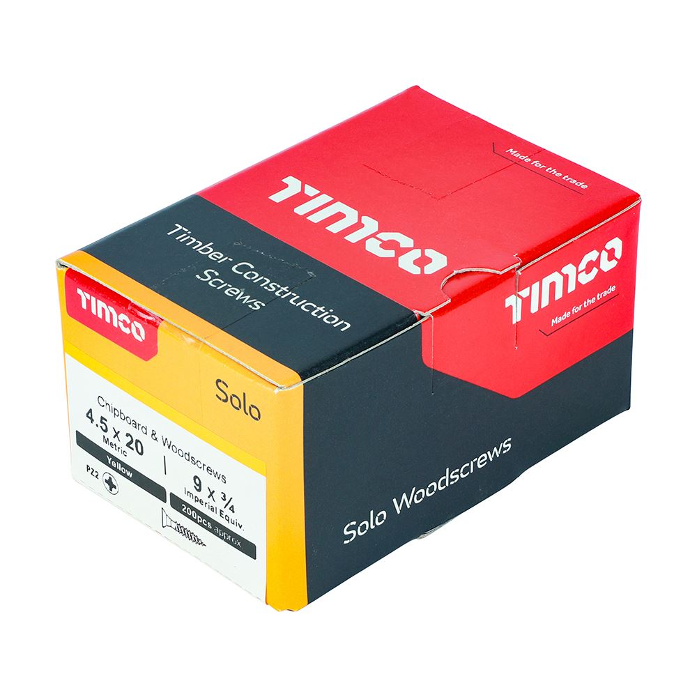 TIMCO Solo Woodscrew PZ2 CSK ZYP 4.5 x 20 Gold Pack 200