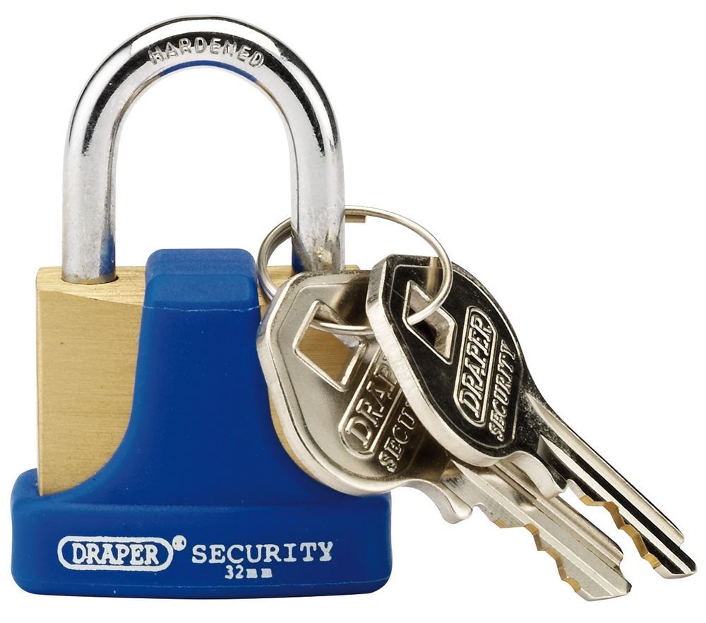 Draper HIGH SEC.S/BRASS PADLOCK 32MM 64164 Solid Brass Padlocks