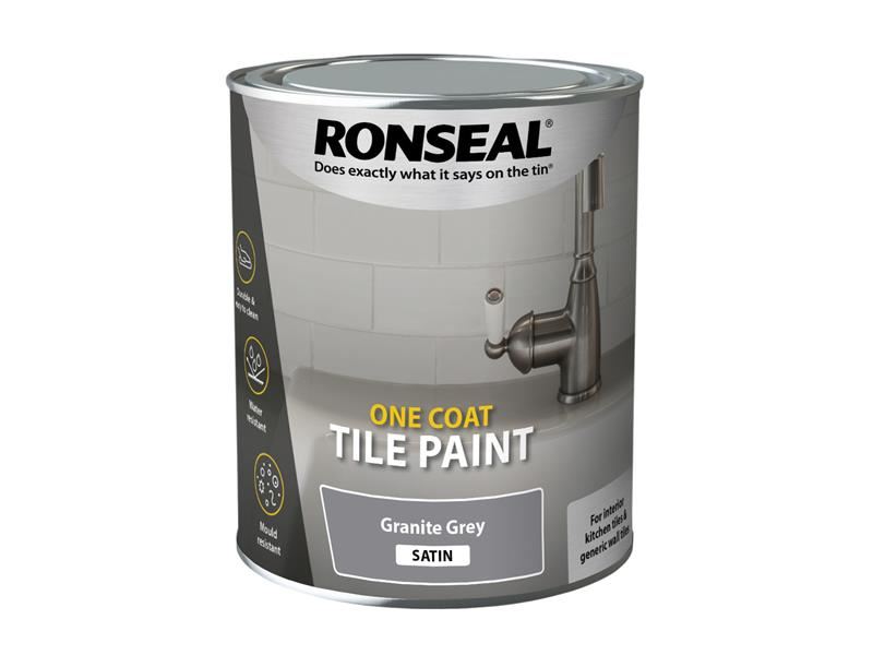 Ronseal 37685 One Coat Tile Paint Granite Grey Satin 750ml