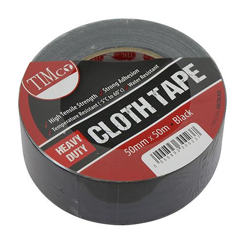 TIMCO Heavy Duty Cloth Tape Black Black 50m x 50mm Pack 1.0