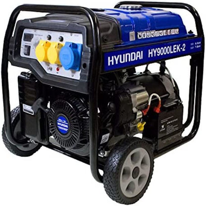 Hyundai HY9000LEK-2 Petrol Generator 7kW 8.75kVA Recoil Electric Start Portable Site Power Backup Power Portable Backup Site Power