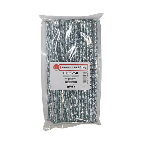 TIMCO Helical Flat Roof Fixing Zinc 8.0 x 250 Silver Pack 25