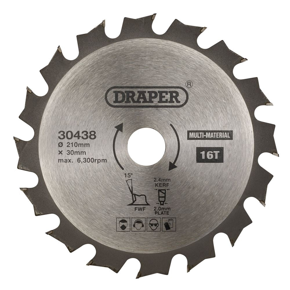 Draper TCT SAW BLADE 210MM 16T MULTI 30438 TCT Multi-Purpose Circular Saw Blade, 210 x 30mm