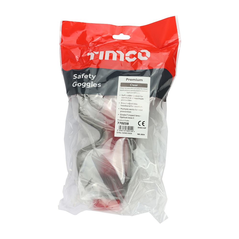 TIMCO Premium Safety Goggles One Size Clear Pack 1