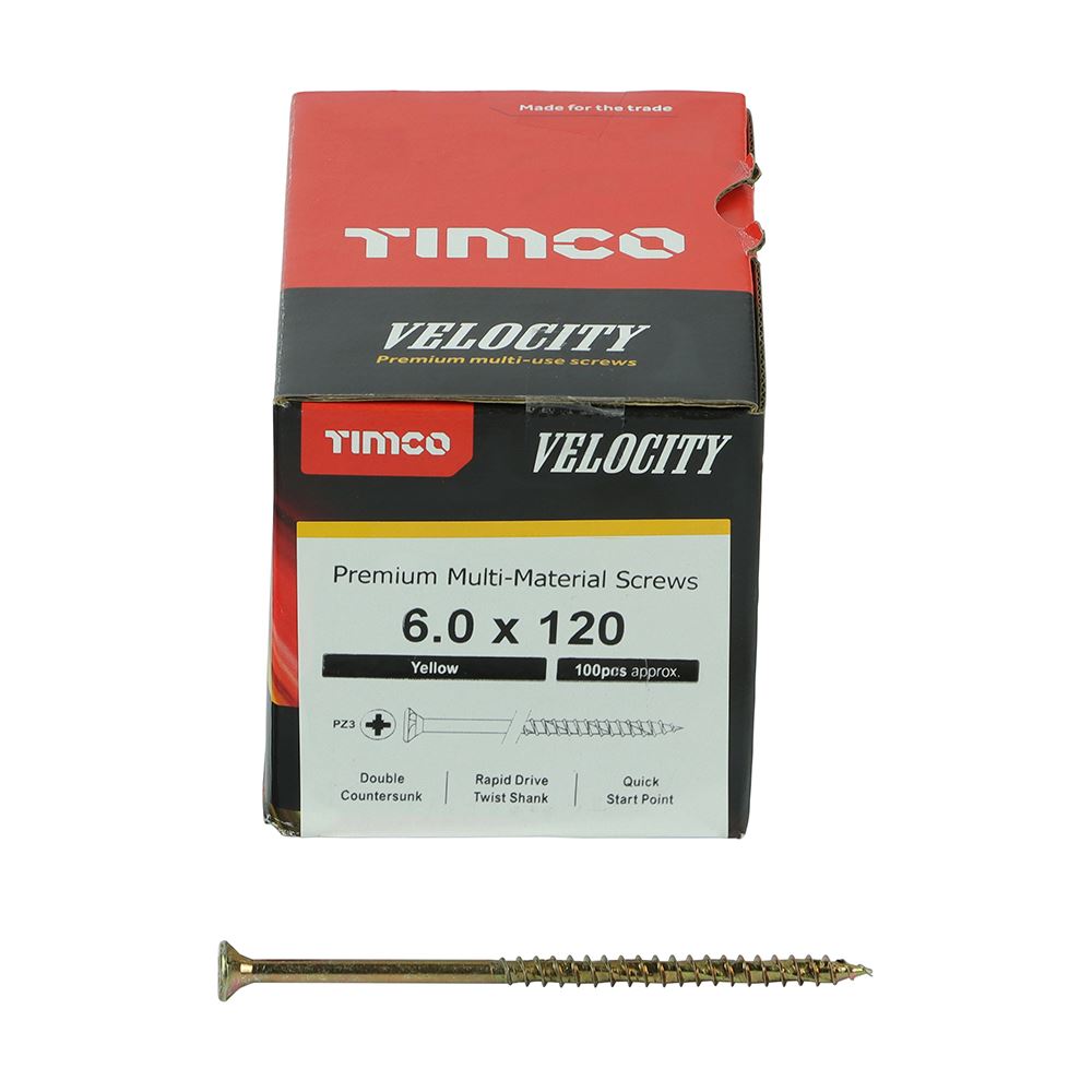 TIMCO Velocity Screw PZ3 CSK ZYP 6.0 x 120 Gold Pack 100