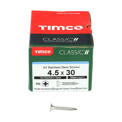 TIMCO Classic Screw PZ2 CSK A2 SS 4.5 x 30 Pack 200
