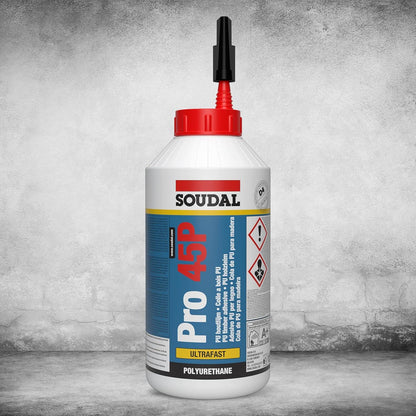 Soudal Pro 45P D3 Wood Adhesive 750g Professional PVA Wood Glue for Joinery Furniture Woodworking Interior Timber Bonding and Construction