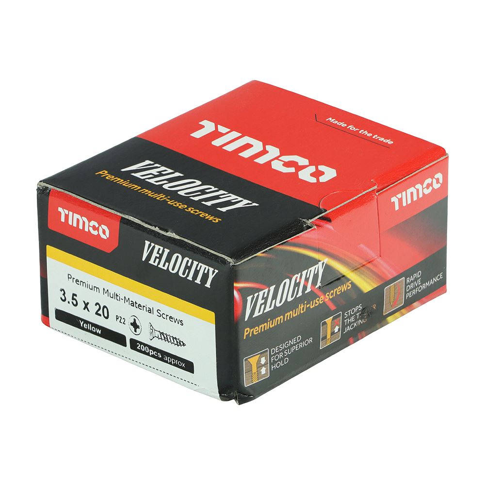 TIMCO Velocity Screw PZ2 CSK ZYP 3.5 x 20 Gold Pack 200