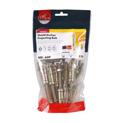 TIMCO Shield Anchor Proj. Bolt - ZYP M8:60P (M8 x 120) Gold Pack 22