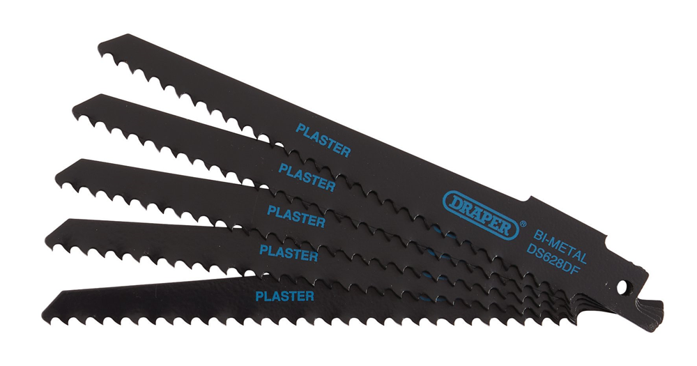 Draper RECIP SAW BLADE 5PCS - S628DF 43426 Bi-metal Reciprocating Saw Blades for Plaster Cutting, 150mm, 6tpi (Pack of 5)