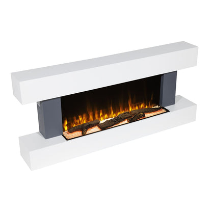 Baridi DH112 Wall Mounting Electric Fireplace with LED Flame Effect 52" - Grey | 230V~50Hz, Timer, Remote Control | Create a relaxing and cozy space