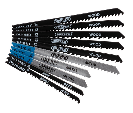 Draper 10PC J/S BLADE SET U SHANK 43470 Assorted BIM and HCS Jigsaw Blade Set for Wood and Metal (10 Piece)