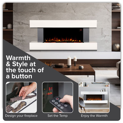 Baridi DH112 Wall Mounting Electric Fireplace with LED Flame Effect 52" - Grey | 230V~50Hz, Timer, Remote Control | Create a relaxing and cozy space