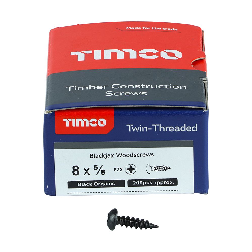 TIMCO Blackjax Screw PZ2 RND Black 8 x 5/8 Black Pack 200