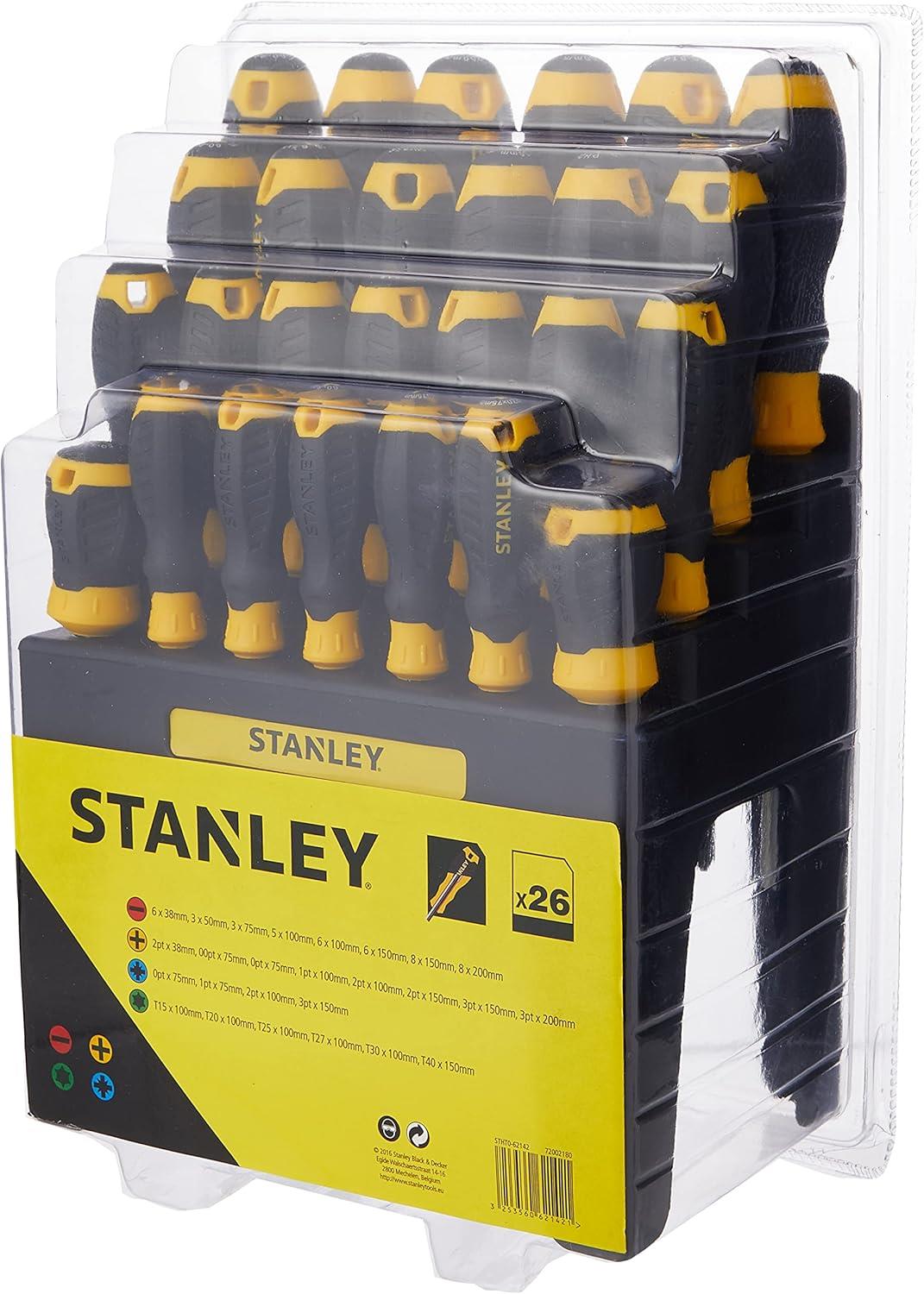 Stanley STHT0-62142 26 Piece Screwdriver Set with Storage Rack Featuring Slotted Phillips Pozidriv and Torx Screwdrivers for Professional and DIY Use