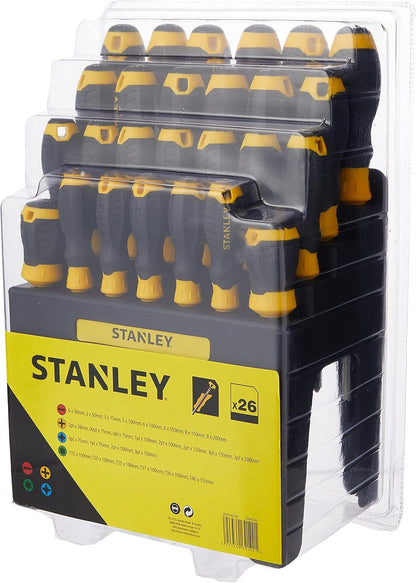 Stanley STHT0-62142 26 Piece Screwdriver Set with Storage Rack Featuring Slotted Phillips Pozidriv and Torx Screwdrivers for Professional and DIY Use