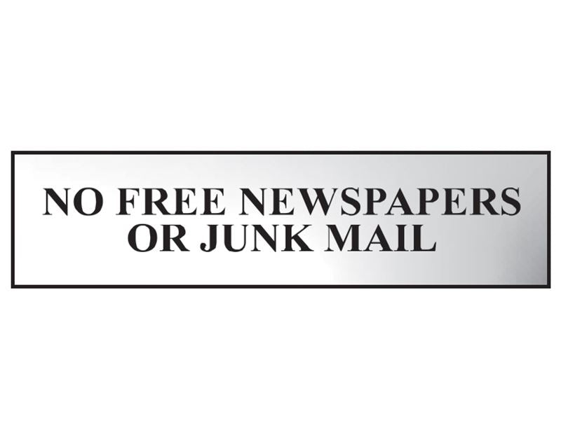 Scan SCA6023C No Free Newspapers Or Junk Mail - Polished Chrome Effect 200 x 50mm |