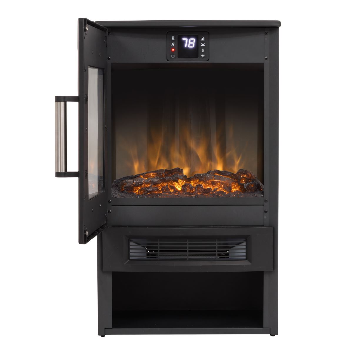 Baridi DH123 Panoramic Electric Stove Heater with LED Flame Effect & Log Storage 1800W - Black | 230V ~ 50Hz, Thermostat, Timer, Remote Control