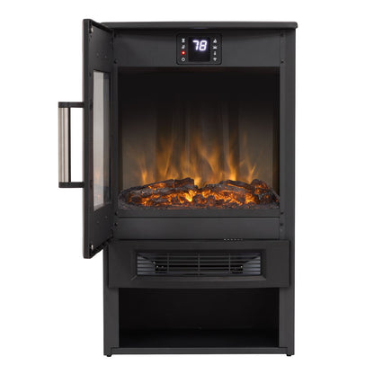 Baridi DH123 Panoramic Electric Stove Heater with LED Flame Effect & Log Storage 1800W - Black | 230V ~ 50Hz, Thermostat, Timer, Remote Control
