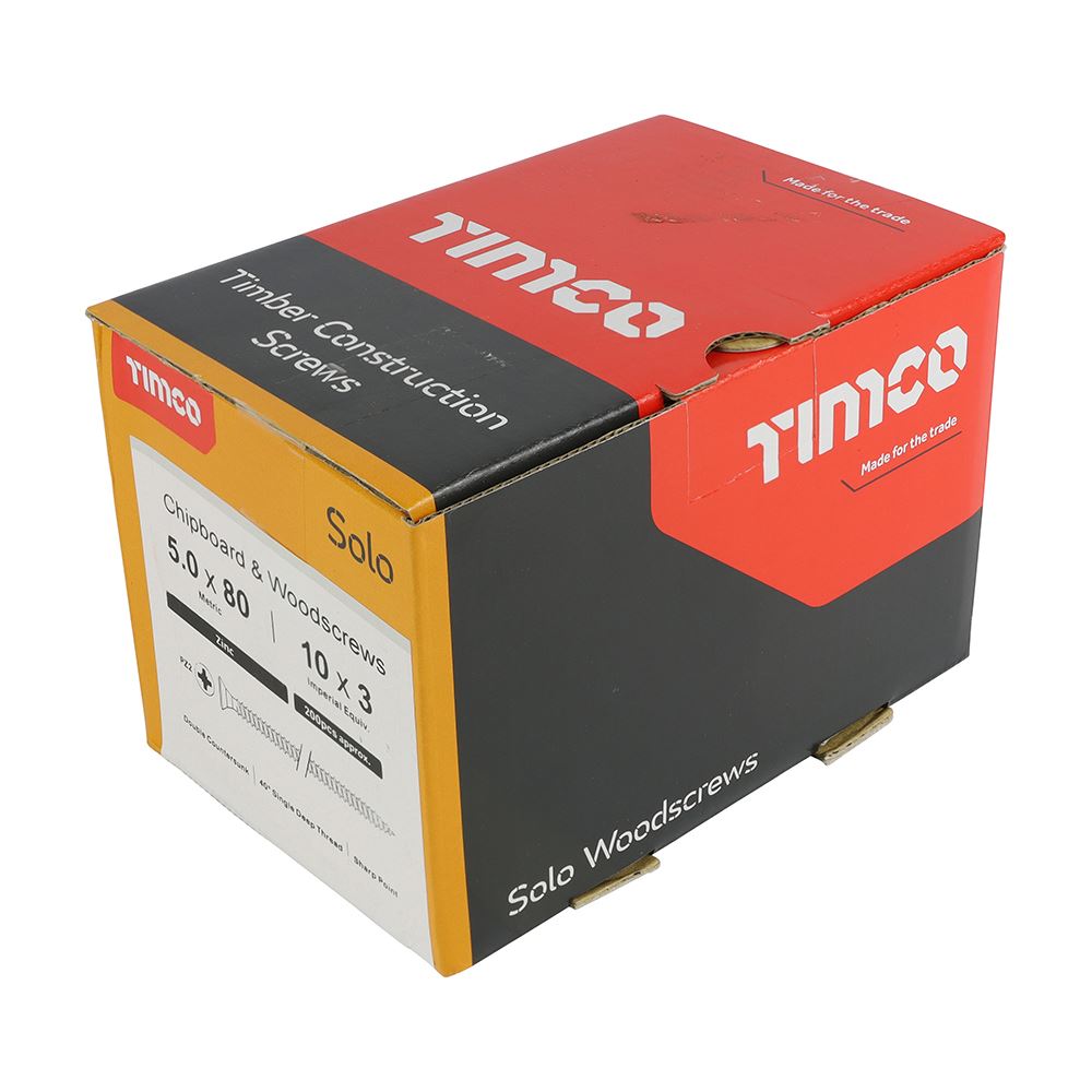 TIMCO Solo Woodscrew PZ2 CSK Zinc 5.0 x 80 Silver Pack 200